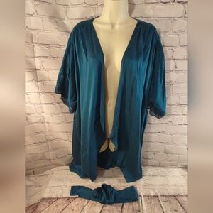 Victoria's Secret Vintage 100% Silk Wrap Short Robe Teal One Size